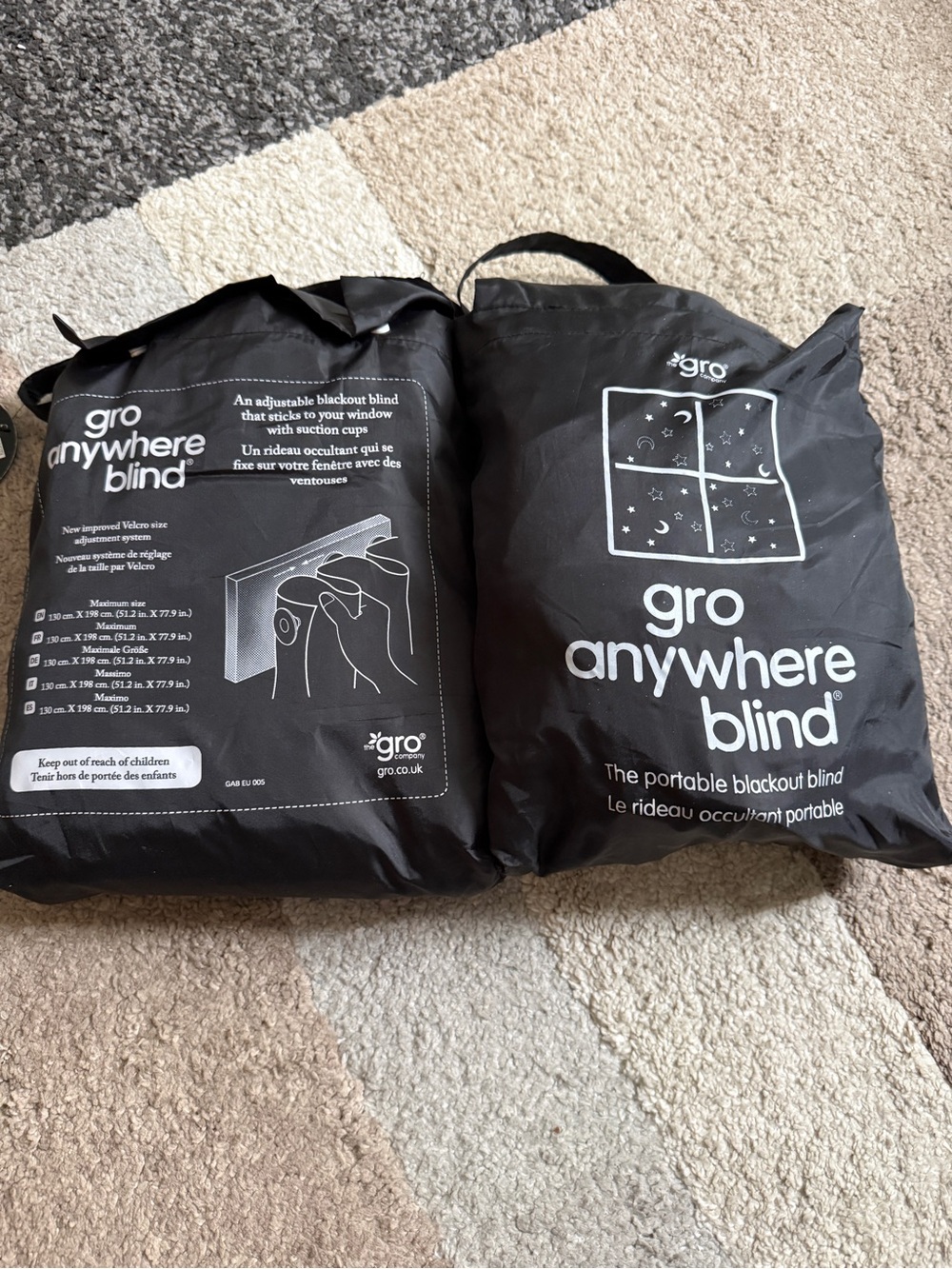 GRO Anywhere Blind Portable Blackout Blind- baby Blackout blind- Black- set of 2